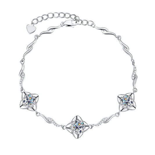 3ct moissanite diamond four leaf clover bracelet for women