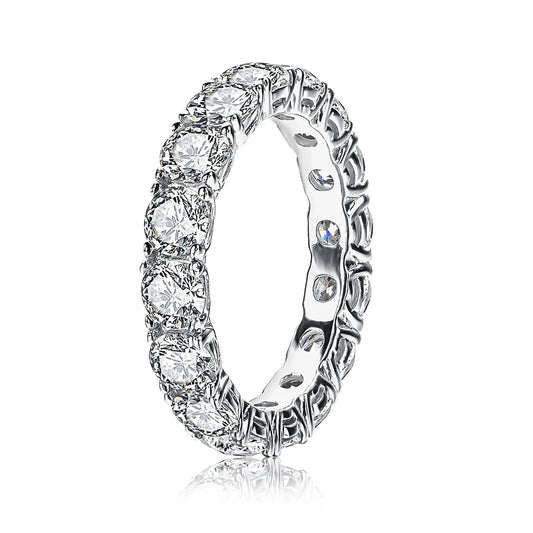 4mm Round Cut Eternity band for women on white background 