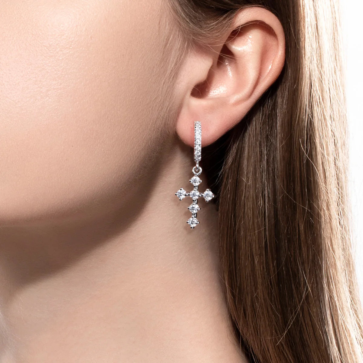 G. Harper Jewelry Co. Hail Mary Drop earrings displayed on model 