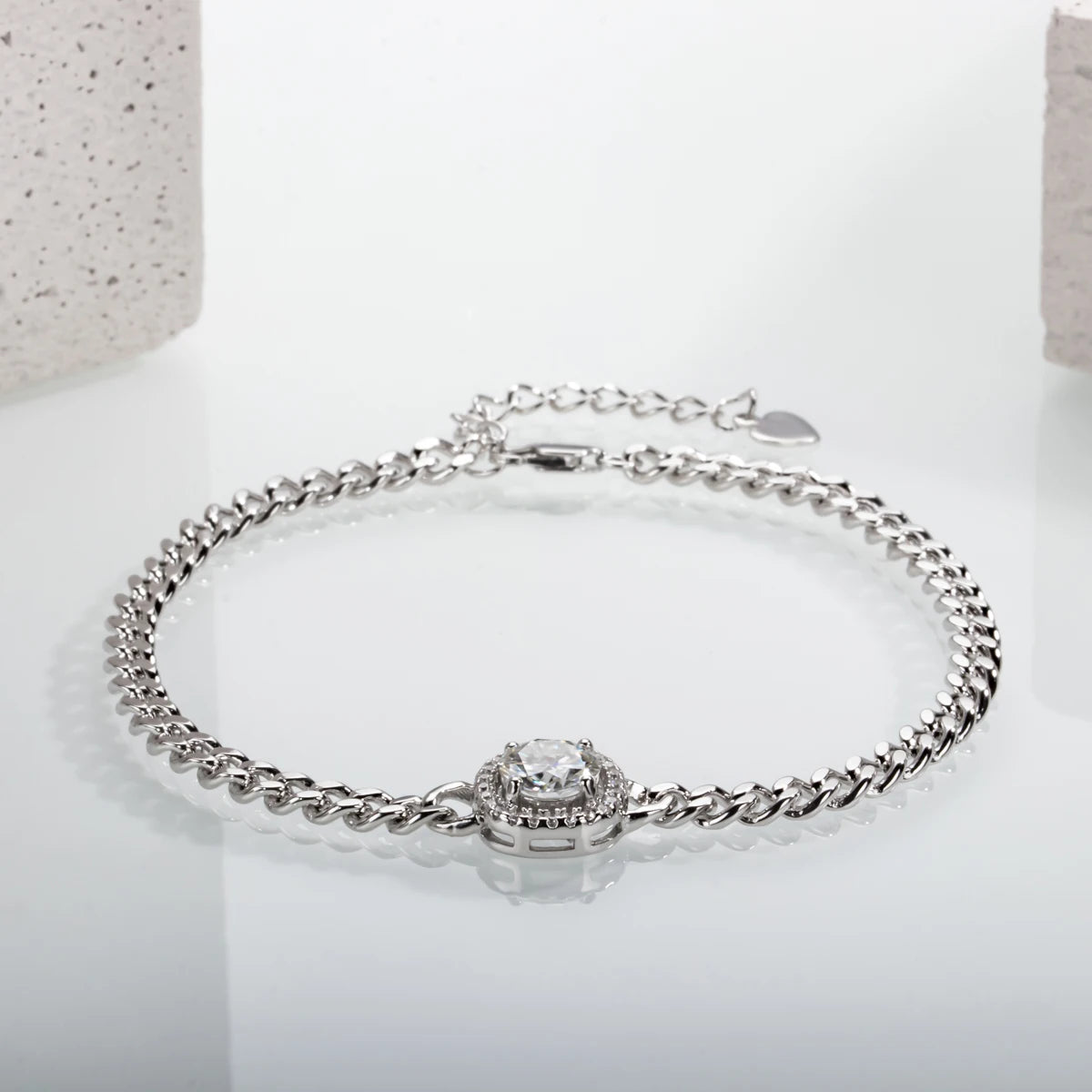 ‘Aurora’ 1ct Cushion Moissanite Cuban Silver Bracelet