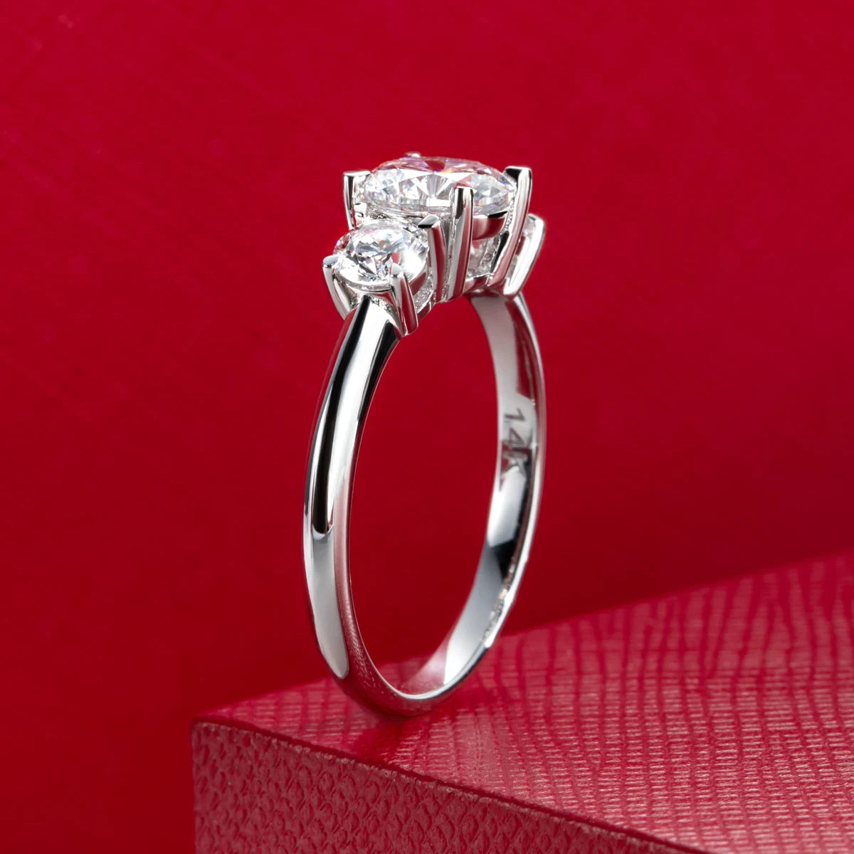 ‘Mercedes’  14K Solid White Gold D Color Lab Grown 3-Stone Diamond Engagement Ring