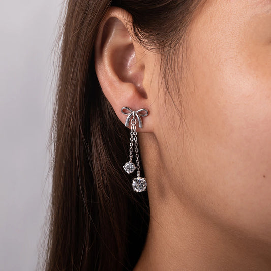 AnuJewel - Pendientes colgantes con forma de lazo de moissanita de color D de 3 ct, con diamantes, en plata de ley 925, joyería con dijes al por mayor