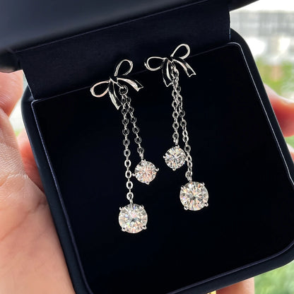 Diamond Bow drop earrings 3cttw D Color Moissanite Diamond Bow Drop Earrings