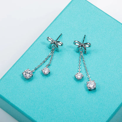 Diamond Bow drop earrings 3cttw D Color Moissanite Diamond Bow Drop Earrings