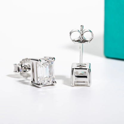 Emerald cut Moissanite Stud Earrings for women