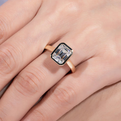 G. Harper Jewelry Co. 3ct Emerald Cut Bezel Moissanite Engagement Ring